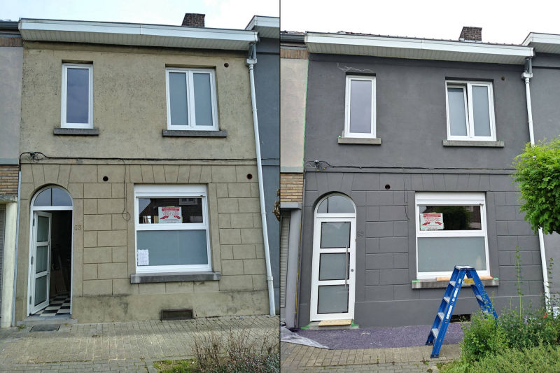 Gevel voor en na de schilderwerken